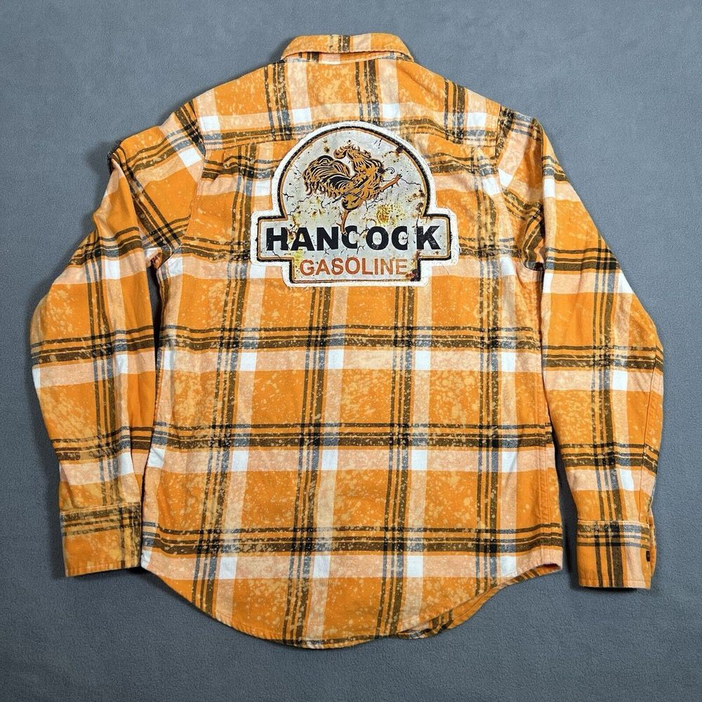 Angry Minnow Flannel Co Shirt Mens Small Orange Splatter Hancock Gasoline